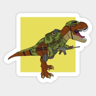 T-rex is a war veteran in prehistoric times Sticker